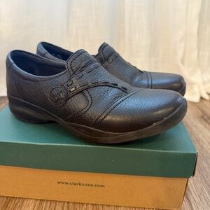 Clarks In-Motion Clog Black Leather Women's Sz 8 Comfort Support Workwear Casual